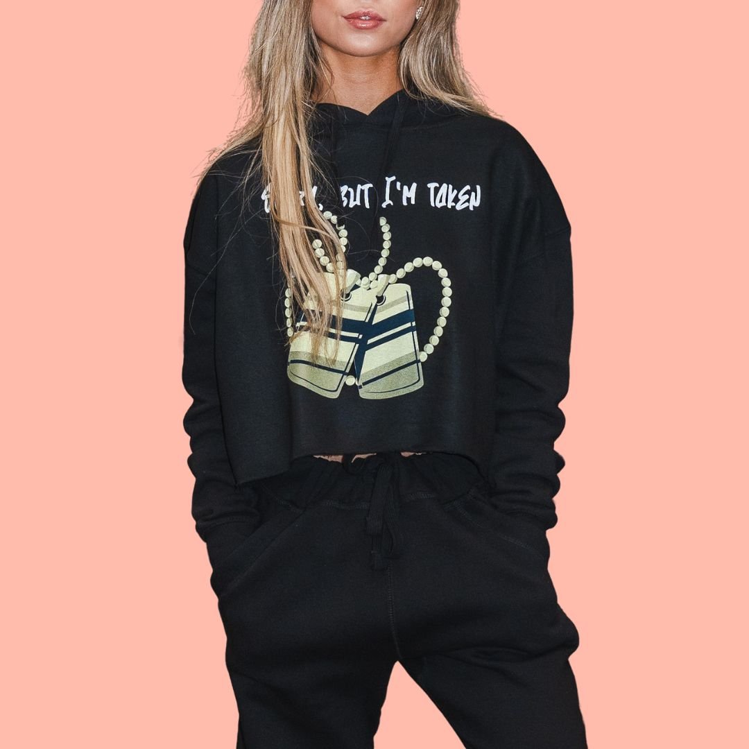 Women's Cropped Hoodie Sweatshirt - Sorry, But I'm Taken (Black) | US - Ohhh So Swag