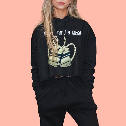 Women's Cropped Hoodie Sweatshirt - Sorry, But I'm Taken (Black) | US - Ohhh So Swag