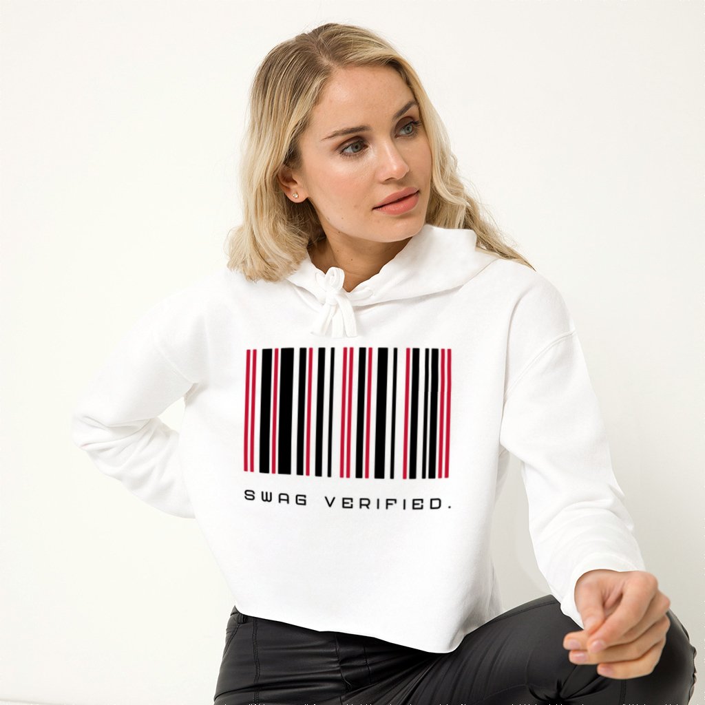 Women's Cropped Hoodie Sweatshirt, White - Swag Verified. Barcode | US - Ohhh So Swag