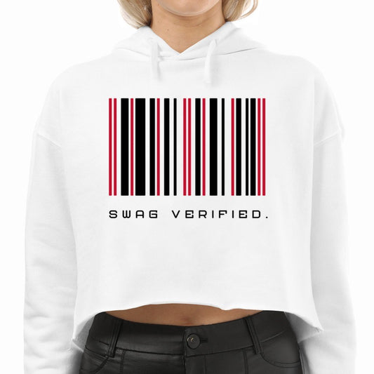 Women's Cropped Hoodie Sweatshirt, White - Swag Verified. Barcode | US - Ohhh So Swag