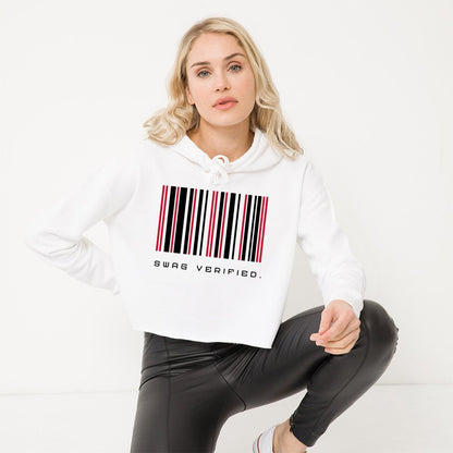 Women's Cropped Hoodie Sweatshirt, White - Swag Verified. Barcode | US - Ohhh So Swag