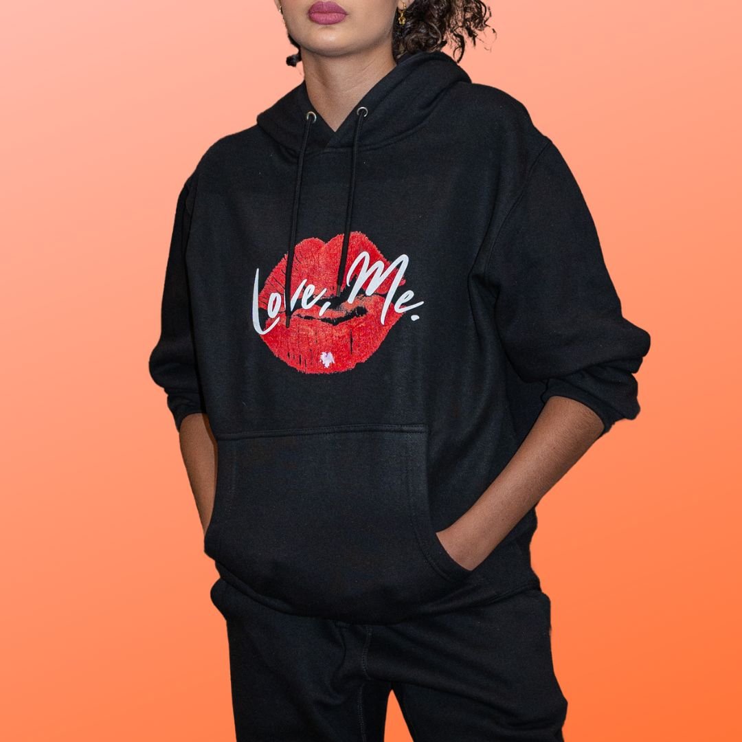 Women's Hoodie Lounge Set / Sweatsuit Set - Love, Me. (Red Kiss Lips, Green Heart) | US - Ohhh So Swag