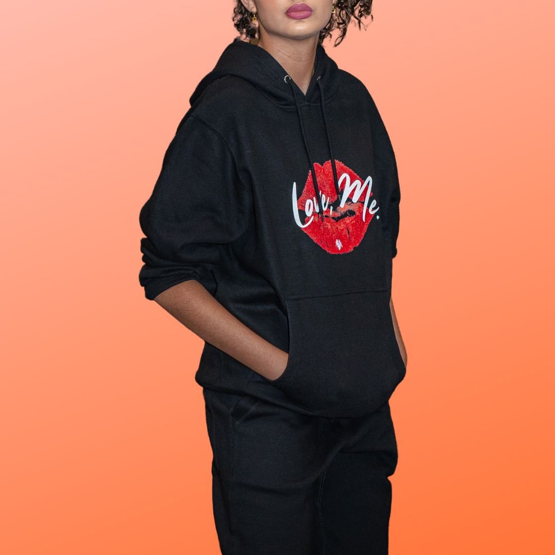 Women's Hoodie Lounge Set / Sweatsuit Set - Love, Me. (Red Kiss Lips, Green Heart) | US - Ohhh So Swag