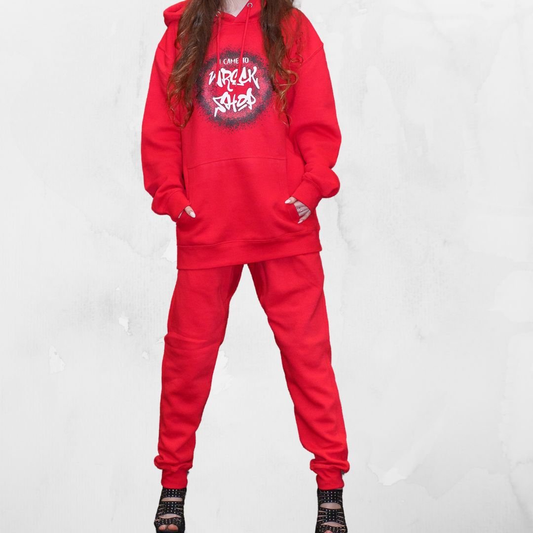 Women's, Men's Hoodie Lounge Set / Sweatsuit Set - I Came to Wreck Shop (White Text) | US - Ohhh So Swag