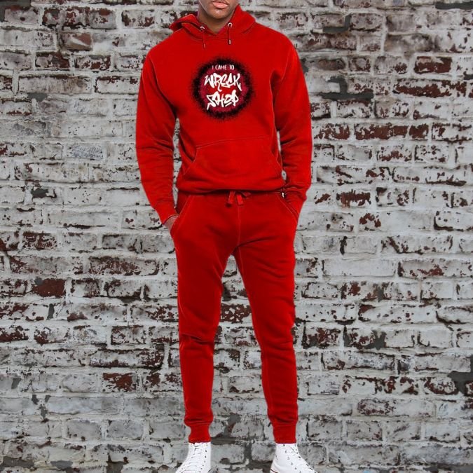 Women's, Men's Hoodie Lounge Set / Sweatsuit Set - I Came to Wreck Shop (White Text) | US - Ohhh So Swag