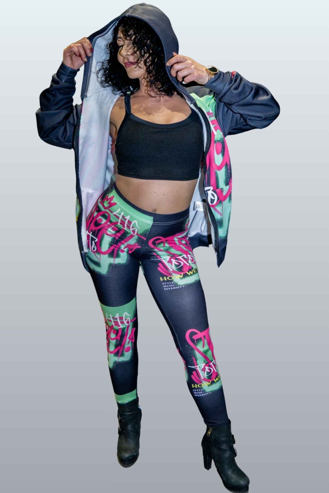 Women's Neon and Black Graffiti Leggings - Toronto. How We Do. Style. Music. Diversity. | US - Ohhh So Swag