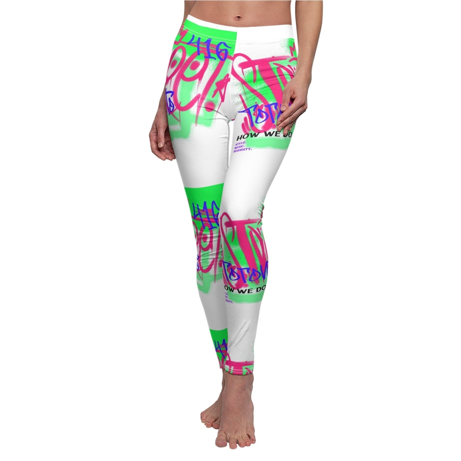 Women's Neon and White Graffiti Print Leggings - Toronto. How We Do. Style. Music. Diversity. | US - Ohhh So Swag