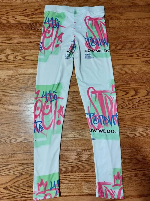 Women's Neon and White Graffiti Print Leggings - Toronto. How We Do. Style. Music. Diversity. | US - Ohhh So Swag