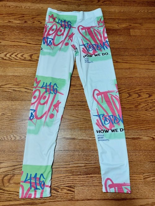 Women's Neon and White Graffiti Print Leggings - Toronto. How We Do. Style. Music. Diversity. | US - Ohhh So Swag