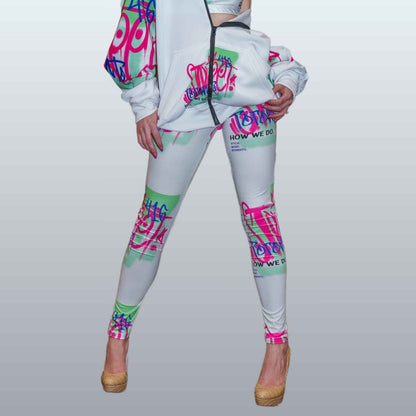 Women's Neon and White Graffiti Print Leggings - Toronto. How We Do. Style. Music. Diversity. | US - Ohhh So Swag