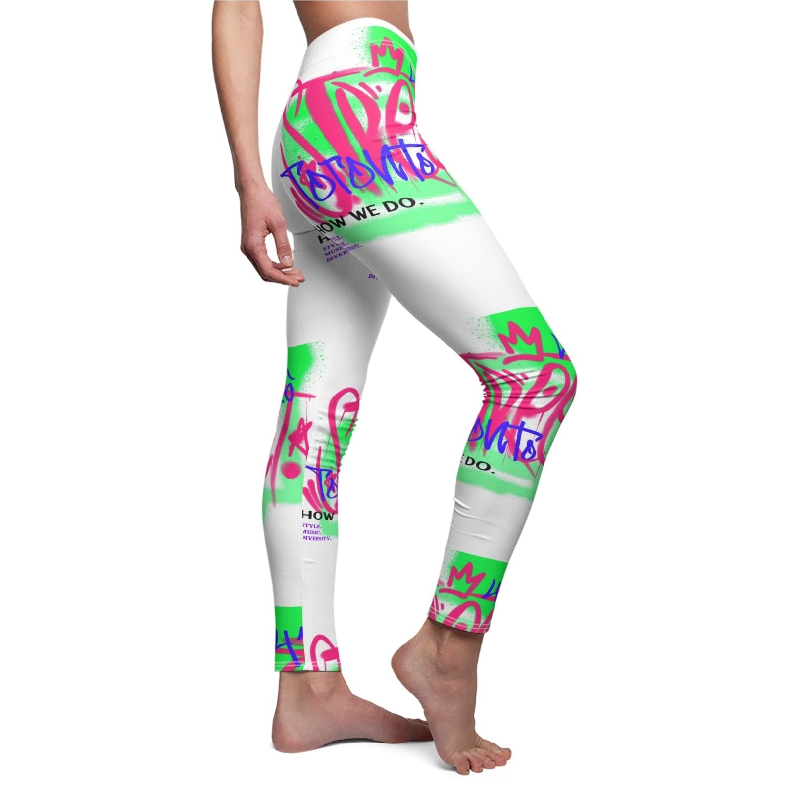 Women's Neon and White Graffiti Print Leggings - Toronto. How We Do. Style. Music. Diversity. | US - Ohhh So Swag