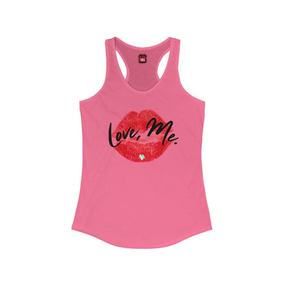 Women's Racerback Tank Top with Red Kiss Lips, Green Heart - Love, Me. | US - Ohhh So Swag