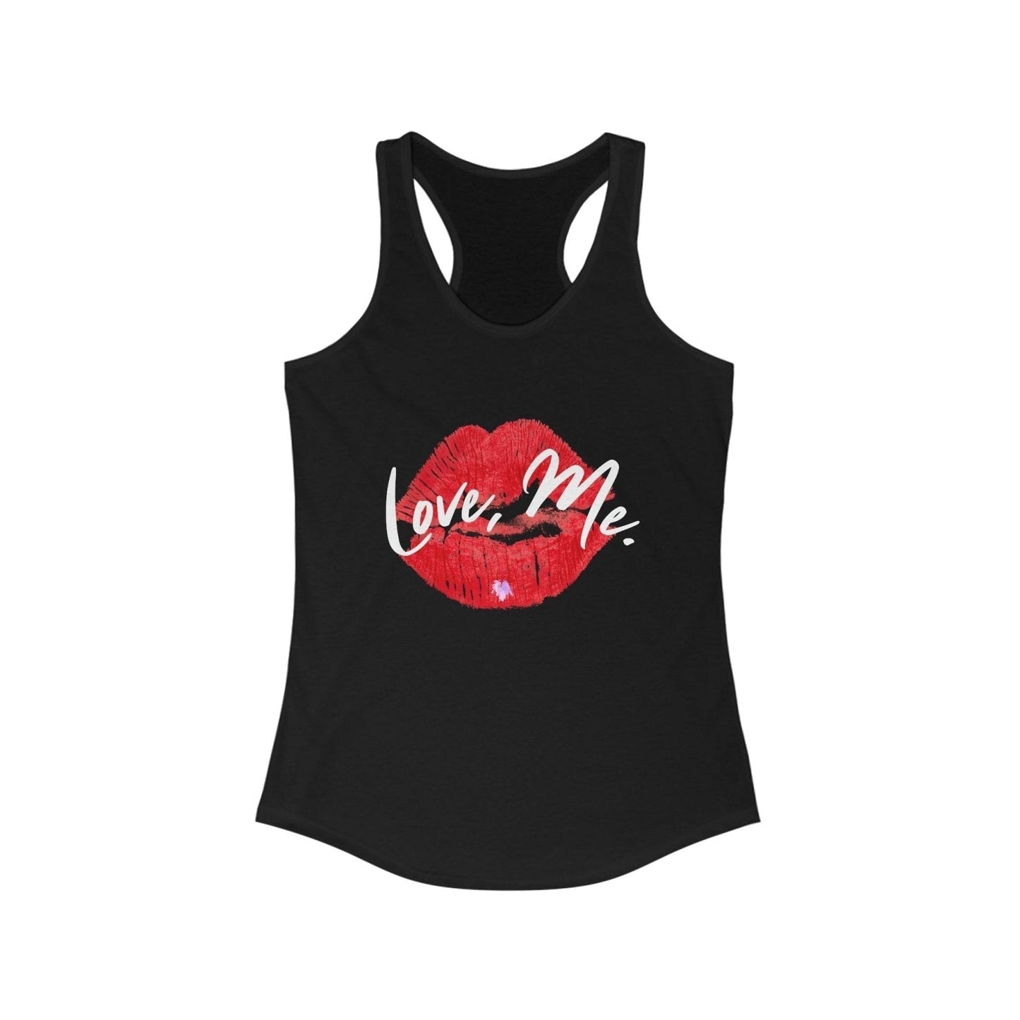 Women's Racerback Tank Top with Red Kiss Lips, Purple Heart - Love, Me. | CA