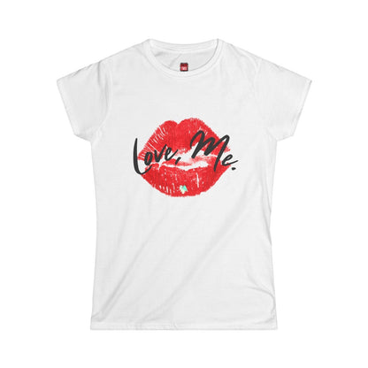 Women's Softstyle Crew Tee with Red Kiss Lips, Green Heart - Love, Me. | US - Ohhh So Swag