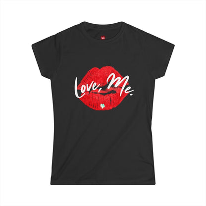 Women's Softstyle Crew Tee with Red Kiss Lips, Green Heart - Love, Me. | US - Ohhh So Swag