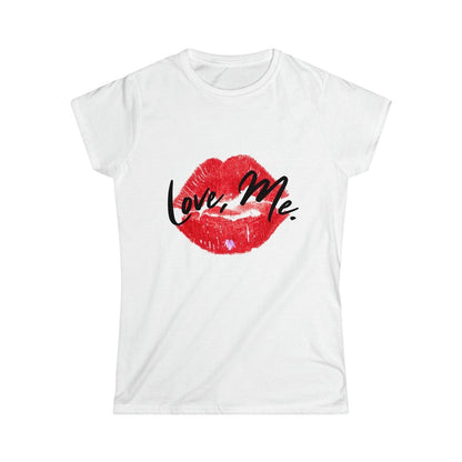 Women's Softstyle Crew Tee with Red Kiss Lips, Purple Heart - Love, Me. | CA - Ohhh So Swag