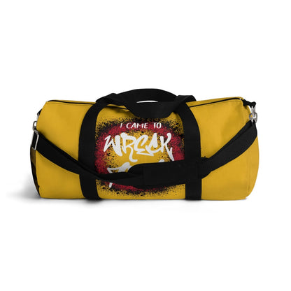 Yellow Duffel Bag with I Came to Wreck Shop Text and Graffiti Design, Motivational and Hip Hop - Inspired | US - Ohhh So Swag