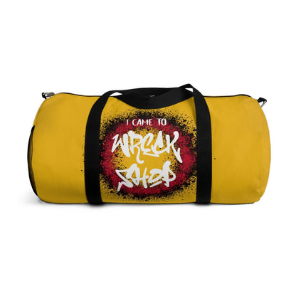 Yellow Duffel Bag with I Came to Wreck Shop Text and Graffiti Design, Motivational and Hip Hop - Inspired | US - Ohhh So Swag