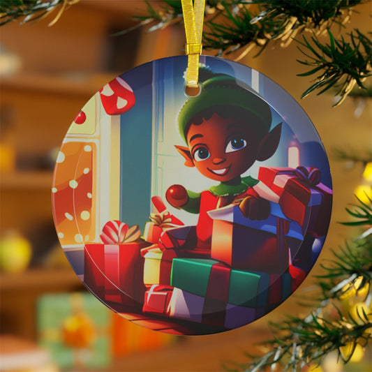 Black Boy Elf Flat Glass Ornament - 1 pc, 5 pc | US - Ohhh So Swag