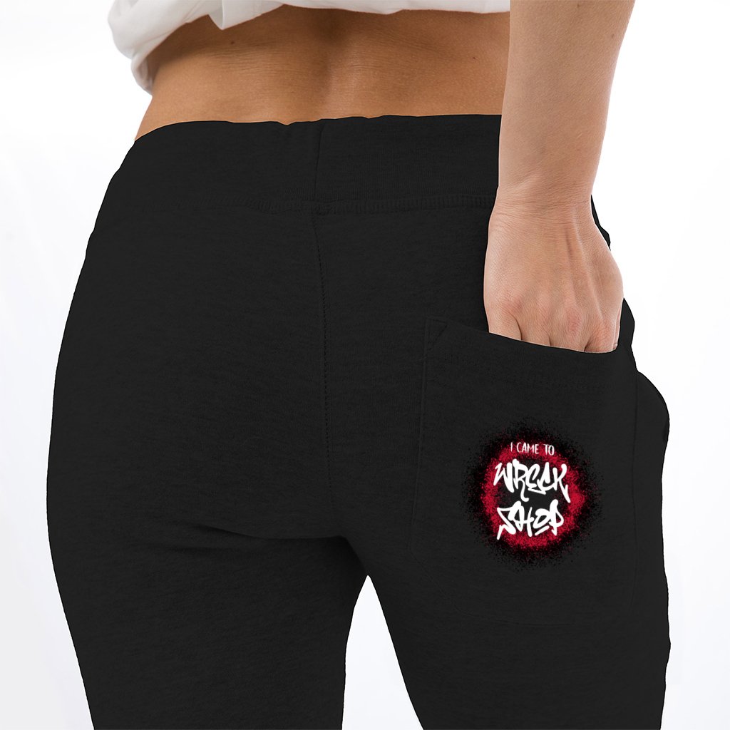 Black Joggers, Red Joggers (Round, White Text) – I Came to Wreck Shop | US - Ohhh So Swag