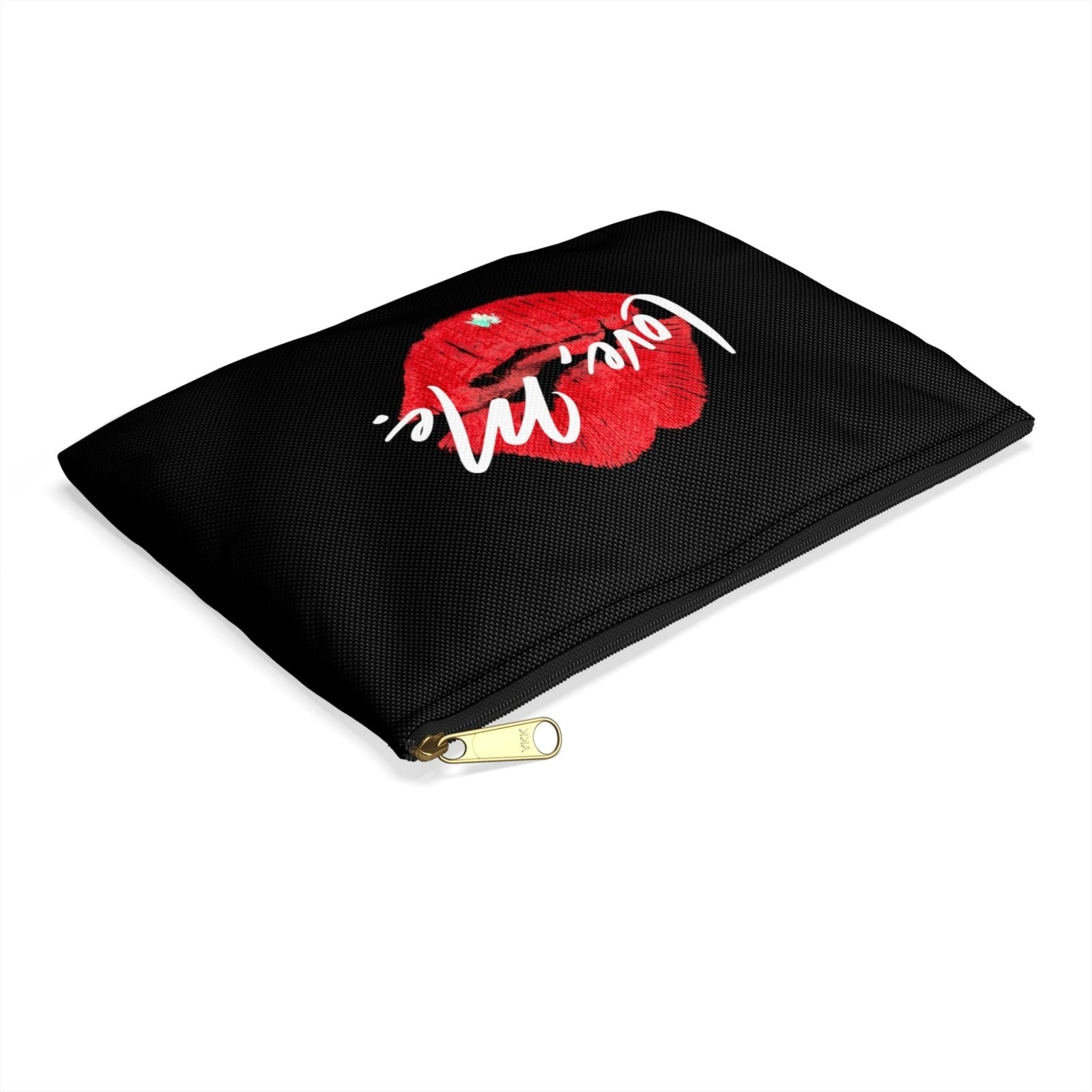 Black Makeup Bag, Toiletry Bag, Cosmetic Bag, Accessory Pouch – Love, Me. Red Lips/Green Heart | US & EUR - Ohhh So Swag