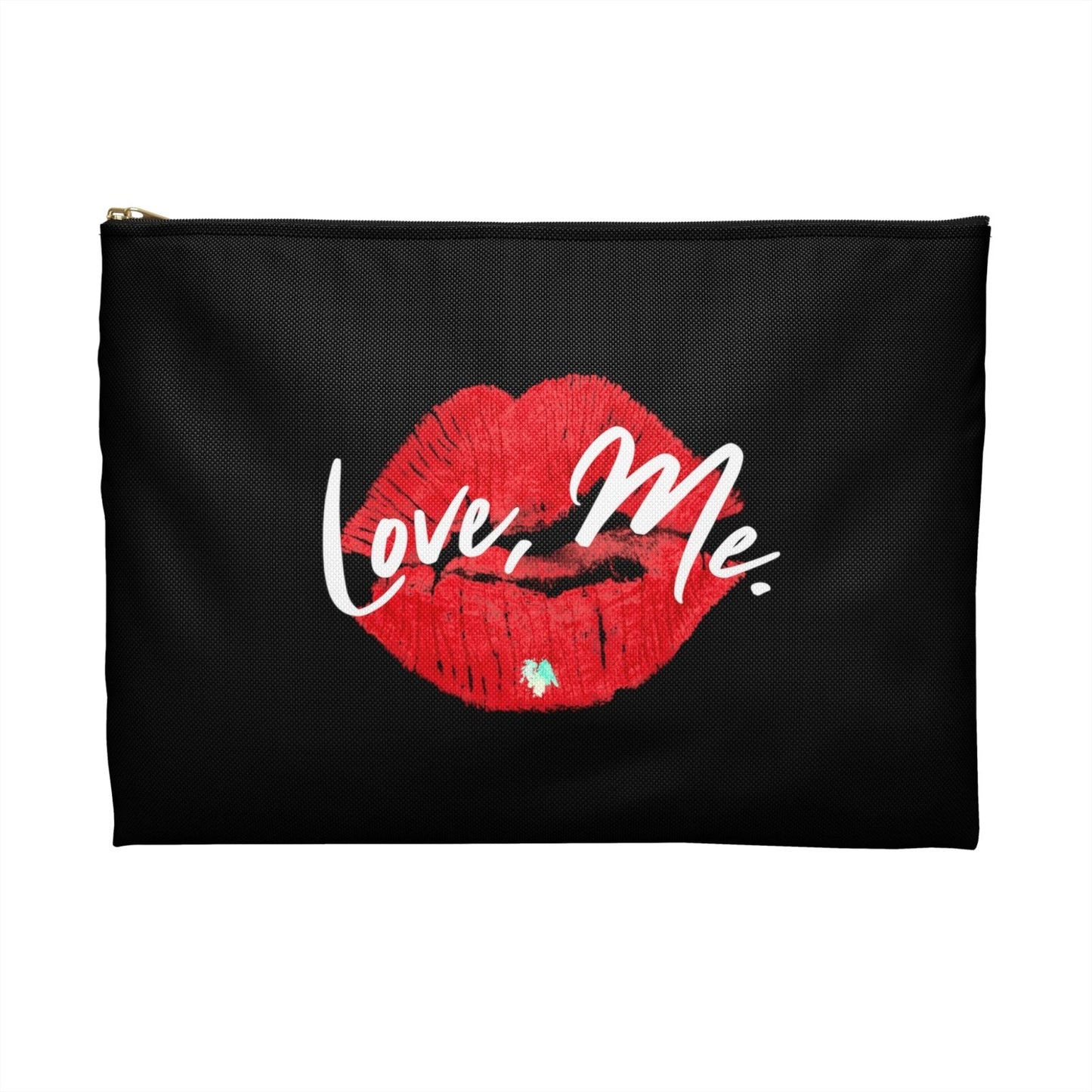 Black Makeup Bag, Toiletry Bag, Cosmetic Bag, Accessory Pouch – Love, Me. Red Lips/Green Heart | US & EUR - Ohhh So Swag