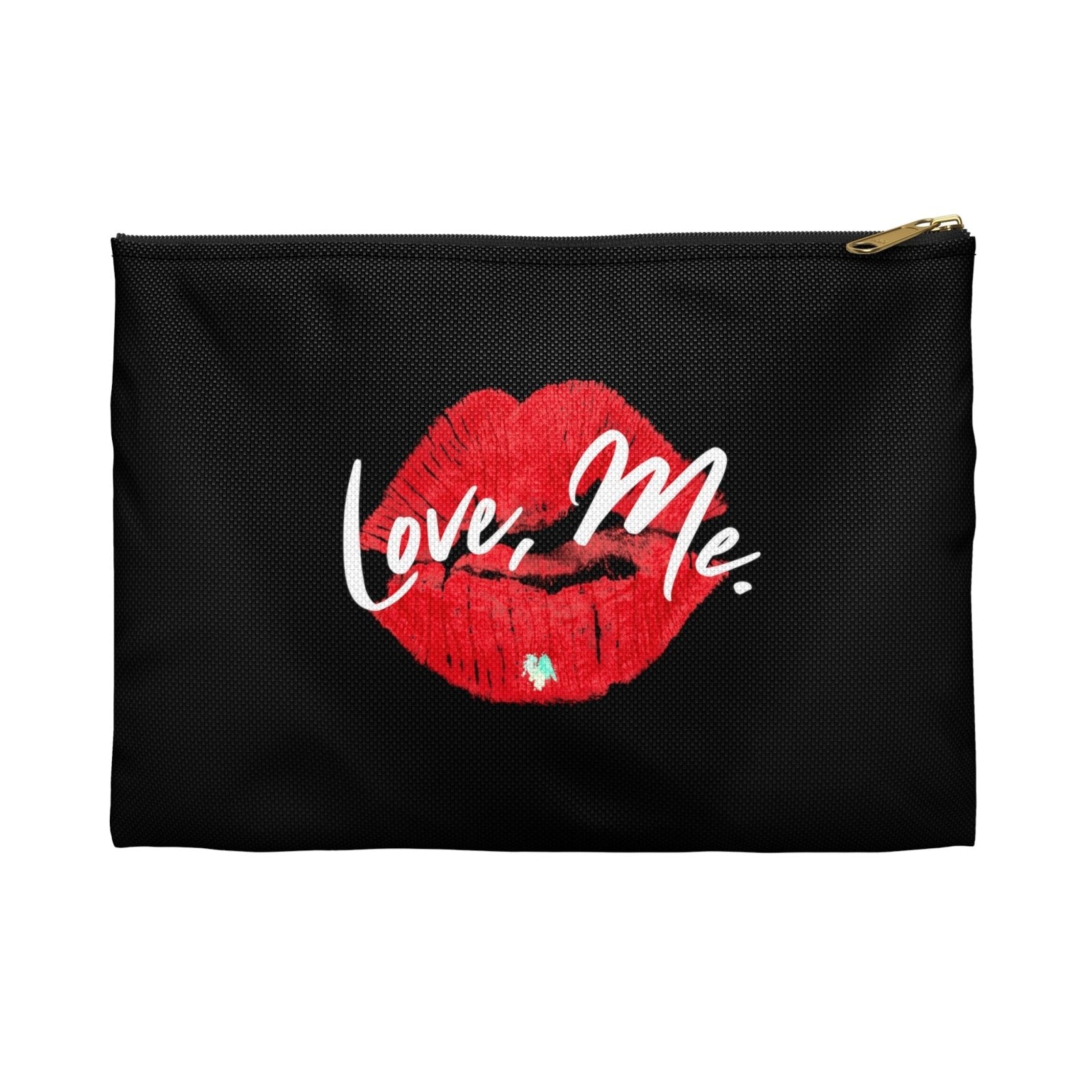 Black Makeup Bag, Toiletry Bag, Cosmetic Bag, Accessory Pouch – Love, Me. Red Lips/Green Heart | US & EUR - Ohhh So Swag