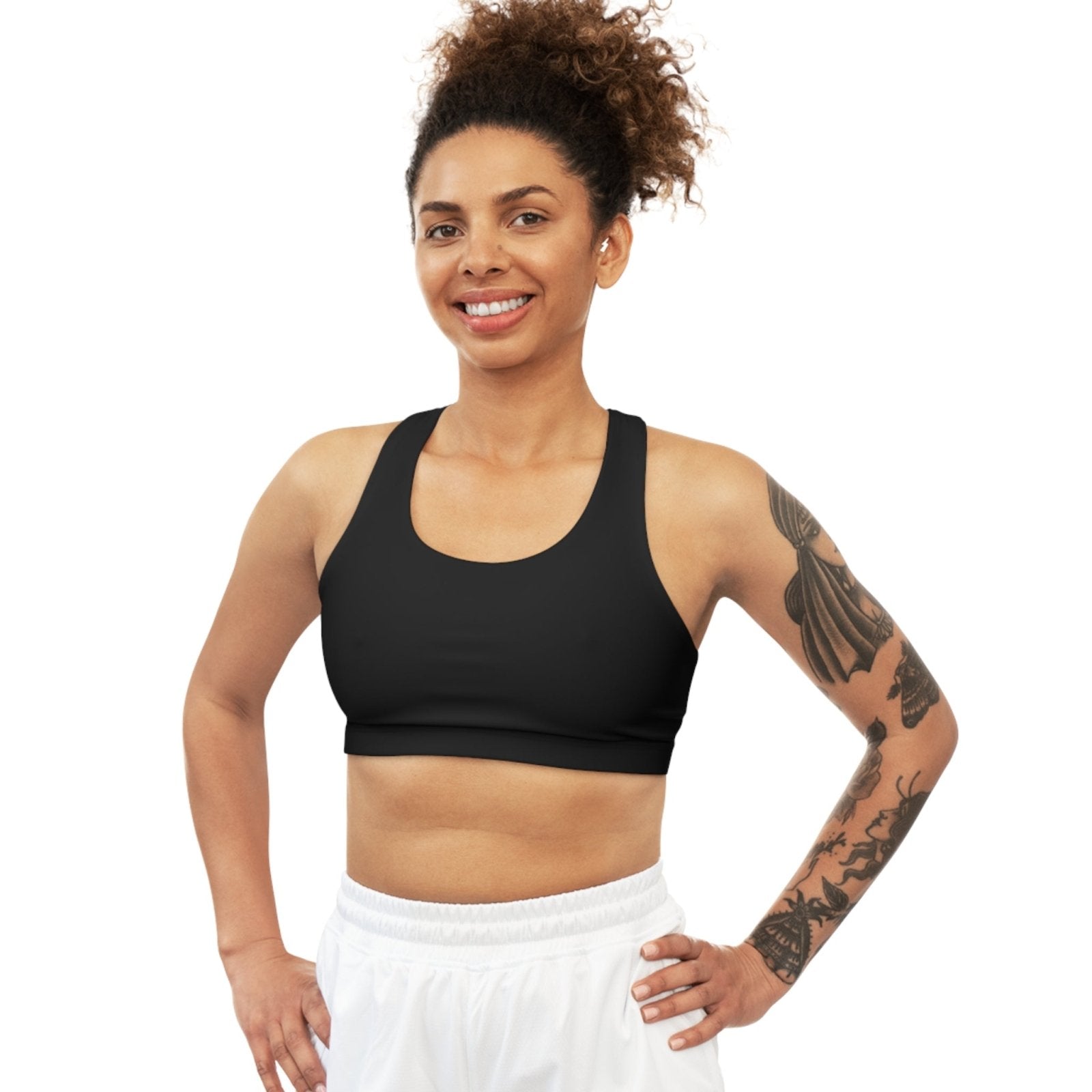 Black Sports Bra, Medium Support, Red Kiss Lips, Green Heart - Love, Me. | US - Ohhh So Swag