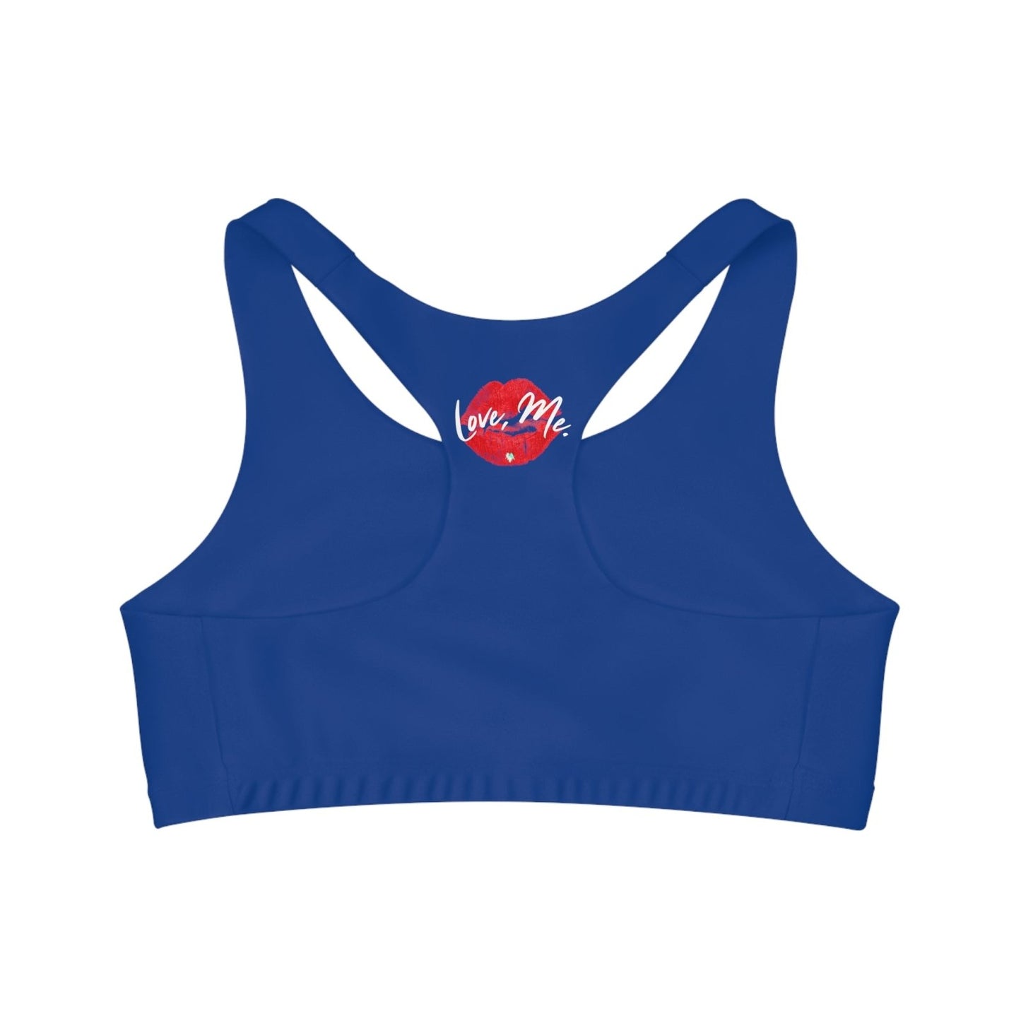 Blue Sports Bra, Medium Support, Red Kiss Lips, Green Heart - Love, Me. | US - Ohhh So Swag