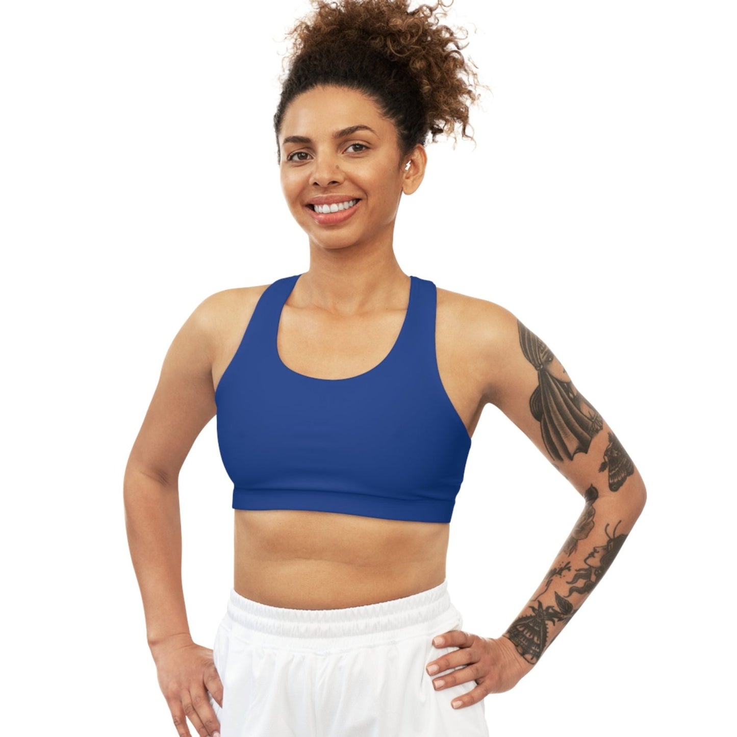 Blue Sports Bra, Medium Support, Red Kiss Lips, Green Heart - Love, Me. | US - Ohhh So Swag