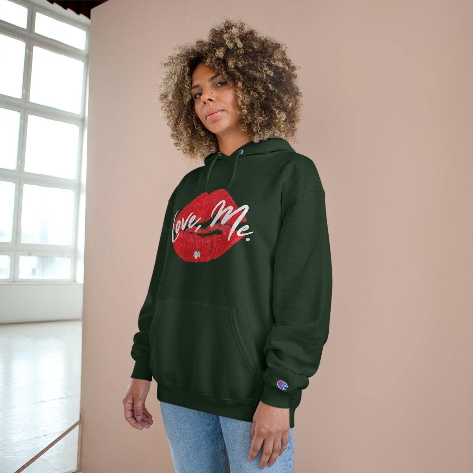 Champion Pullover Hoodie, Red Kiss Lips, Green Heart – Love, Me. | US - Ohhh So Swag