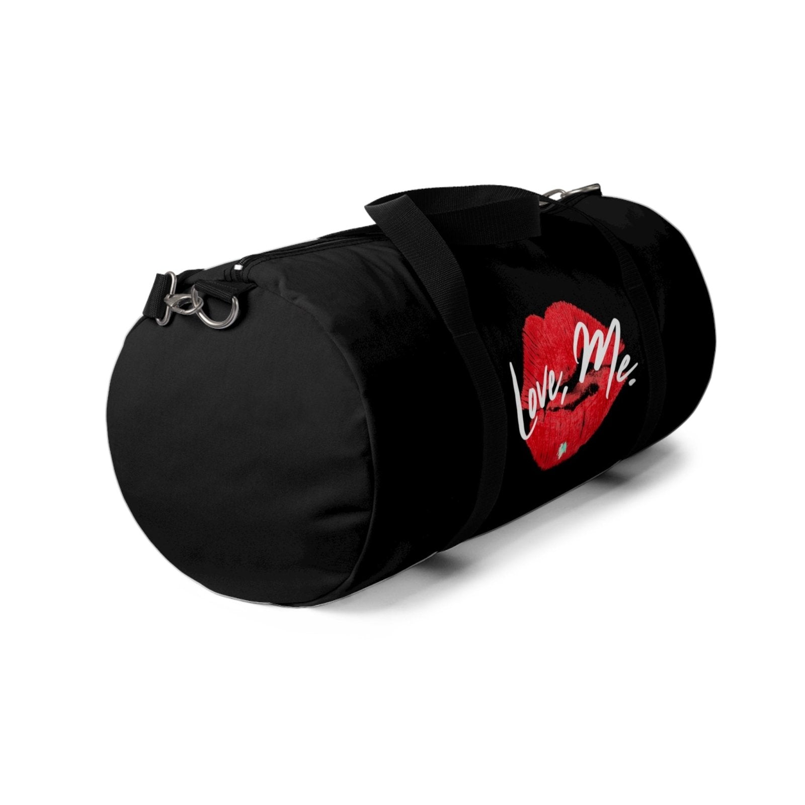 Duffel Bag with Red Kiss Lips, Green Heart (Black) - Love, Me. | EUR - Ohhh So Swag