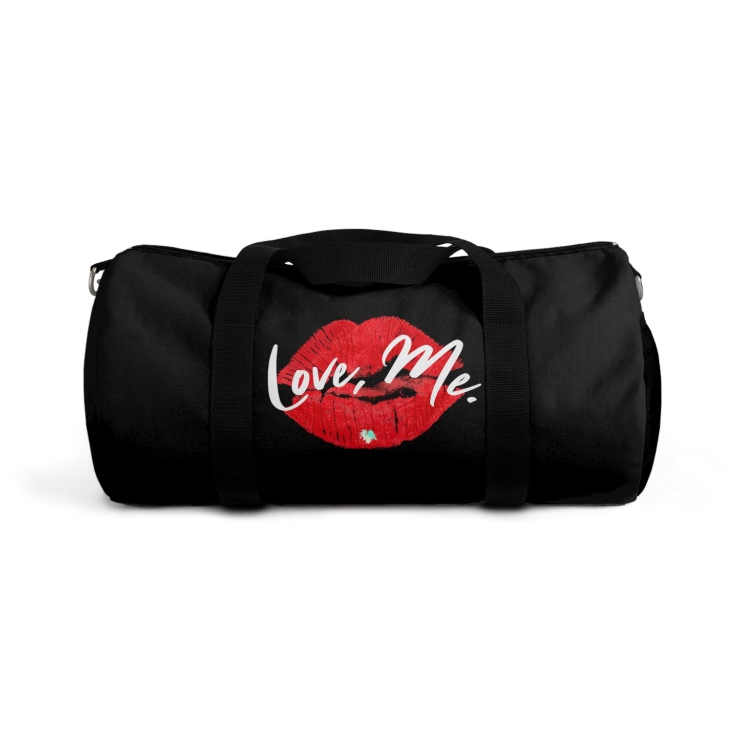 Duffel Bag with Red Kiss Lips, Green Heart (Black) - Love, Me. | EUR - Ohhh So Swag