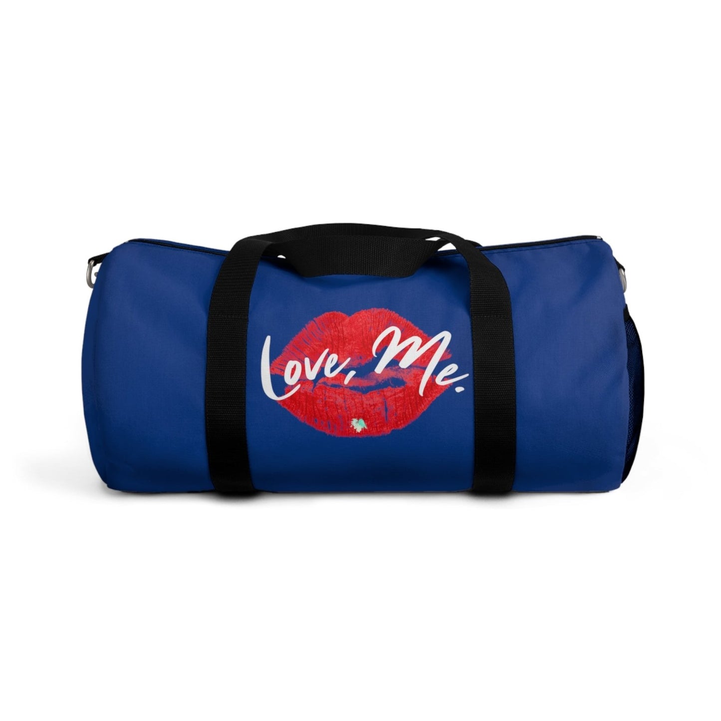 Duffel Bag with Red Kiss Lips, Green Heart (Blue) - Love, Me. | EUR - Ohhh So Swag