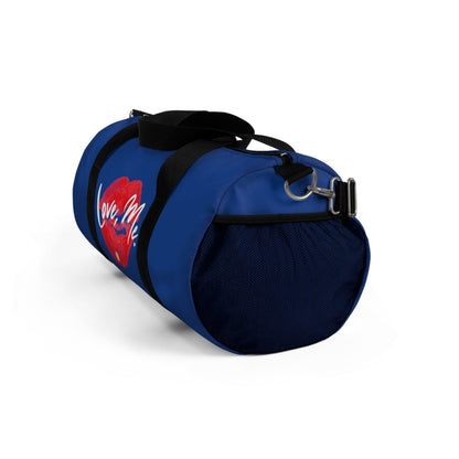 Duffel Bag with Red Kiss Lips, Green Heart (Blue) - Love, Me. | EUR - Ohhh So Swag