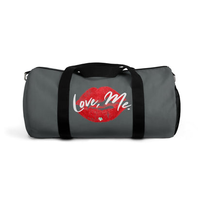 Duffel Bag with Red Kiss Lips, Green Heart (Dark Grey, White) - Love, Me. | EUR - Ohhh So Swag