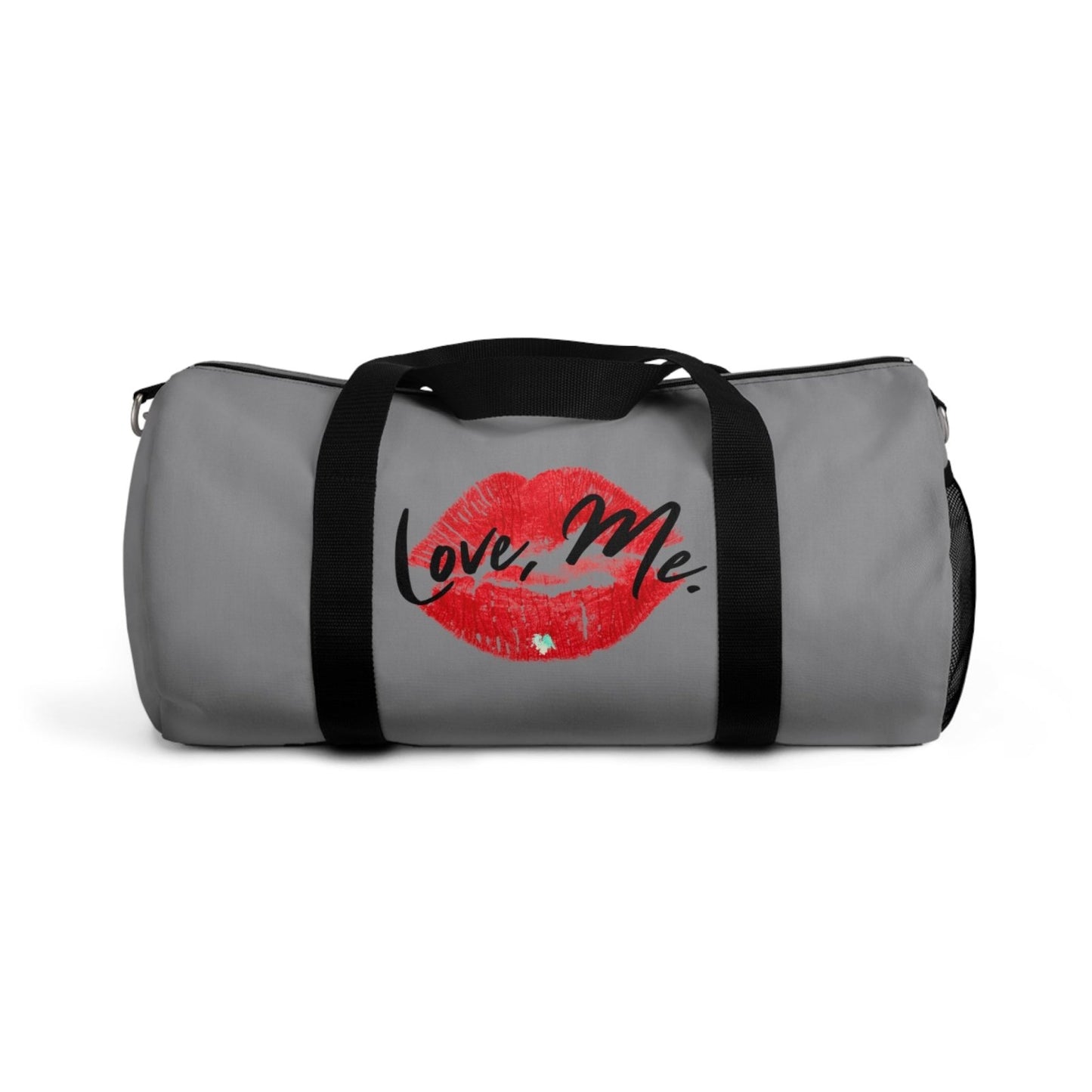 Duffel Bag with Red Kiss Lips, Green Heart (Light Grey, Black) - Love, Me. | EUR - Ohhh So Swag