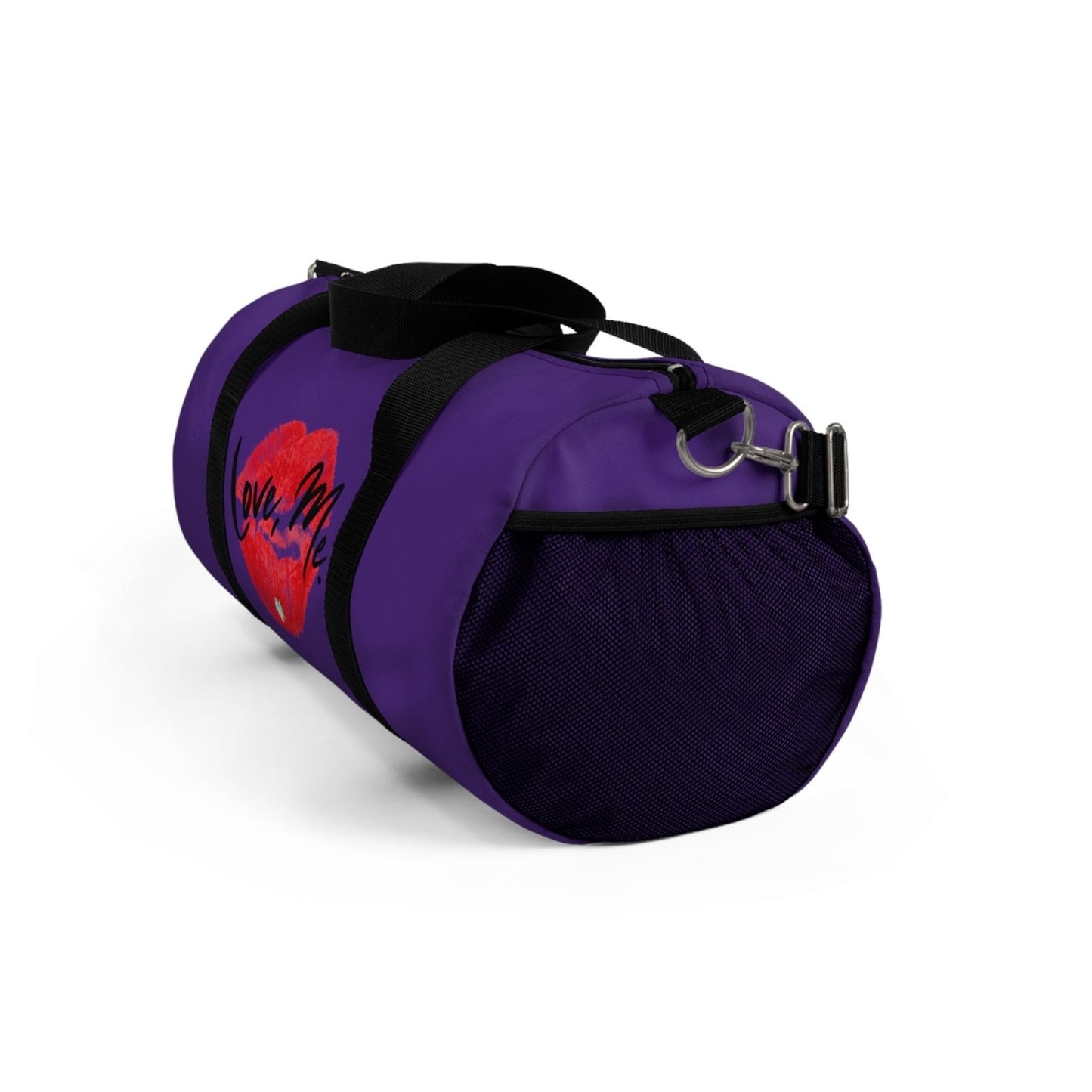 Duffel Bag with Red Kiss Lips, Green Heart (Purple) - Love, Me. | EUR - Ohhh So Swag