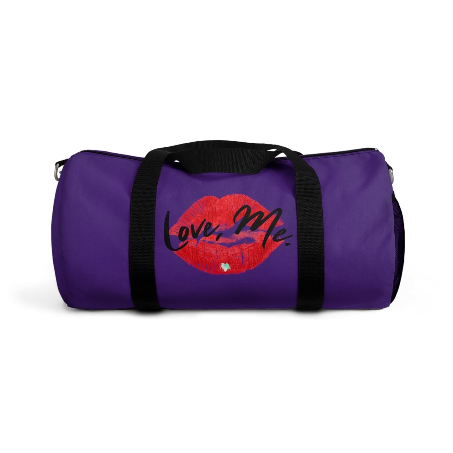 Duffel Bag with Red Kiss Lips, Green Heart (Purple) - Love, Me. | EUR - Ohhh So Swag