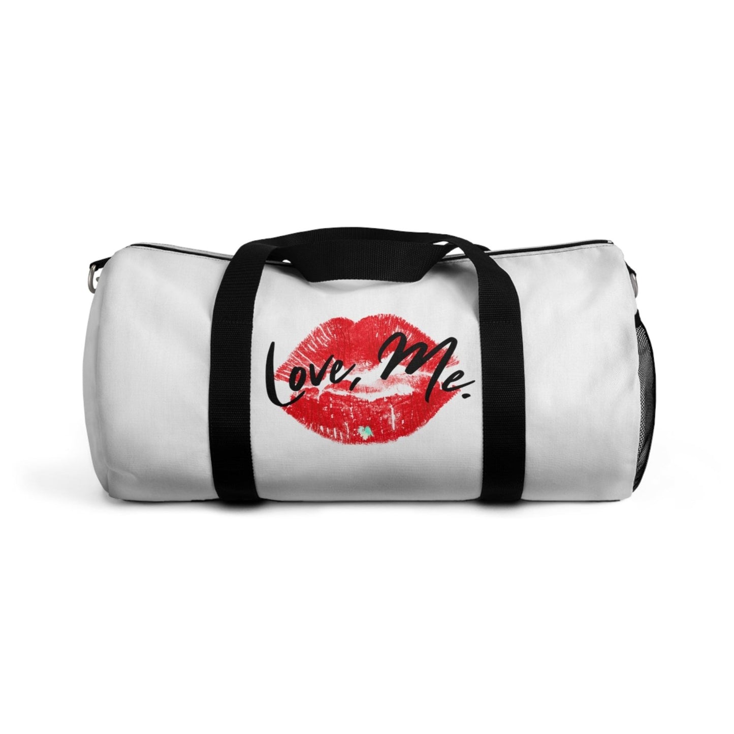 Duffel Bag with Red Kiss Lips, Green Heart (White) - Love, Me. | EUR - Ohhh So Swag