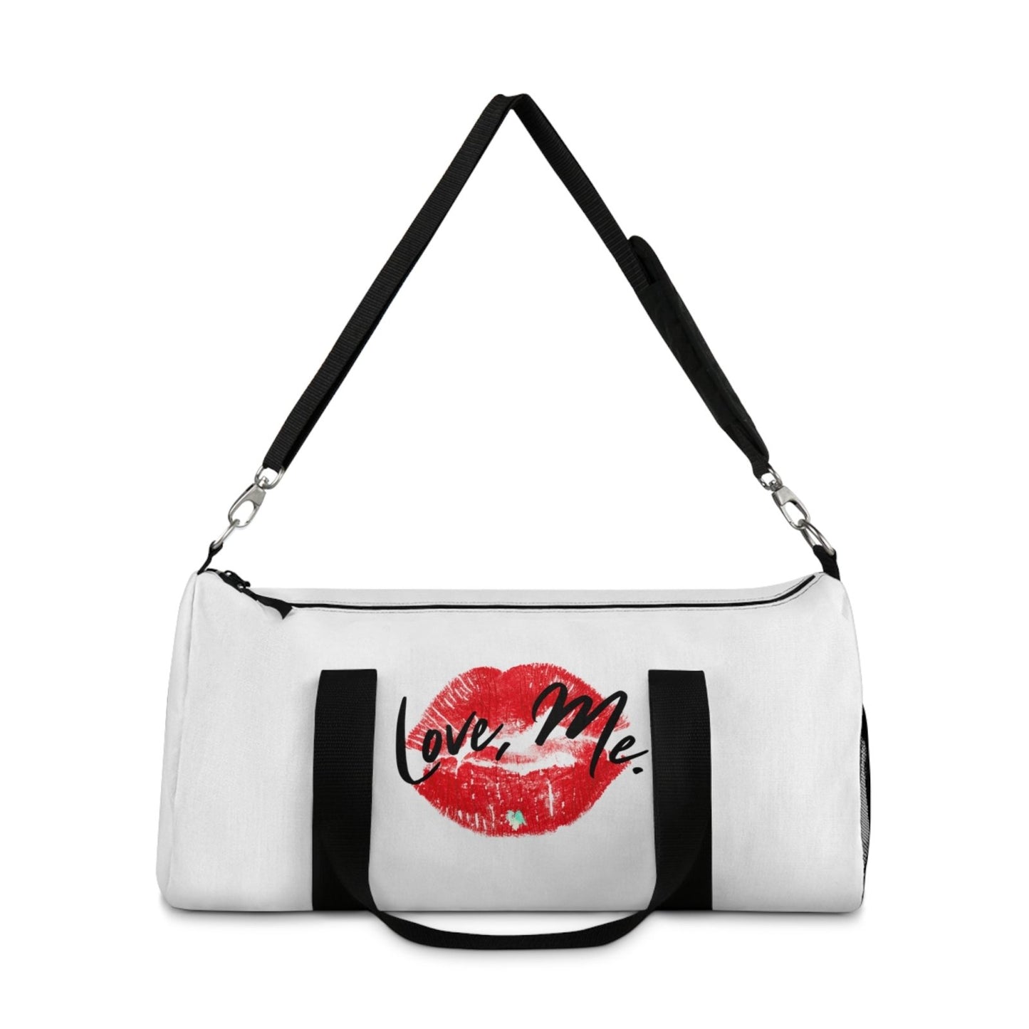 Duffel Bag with Red Kiss Lips, Green Heart (White) - Love, Me. | EUR - Ohhh So Swag