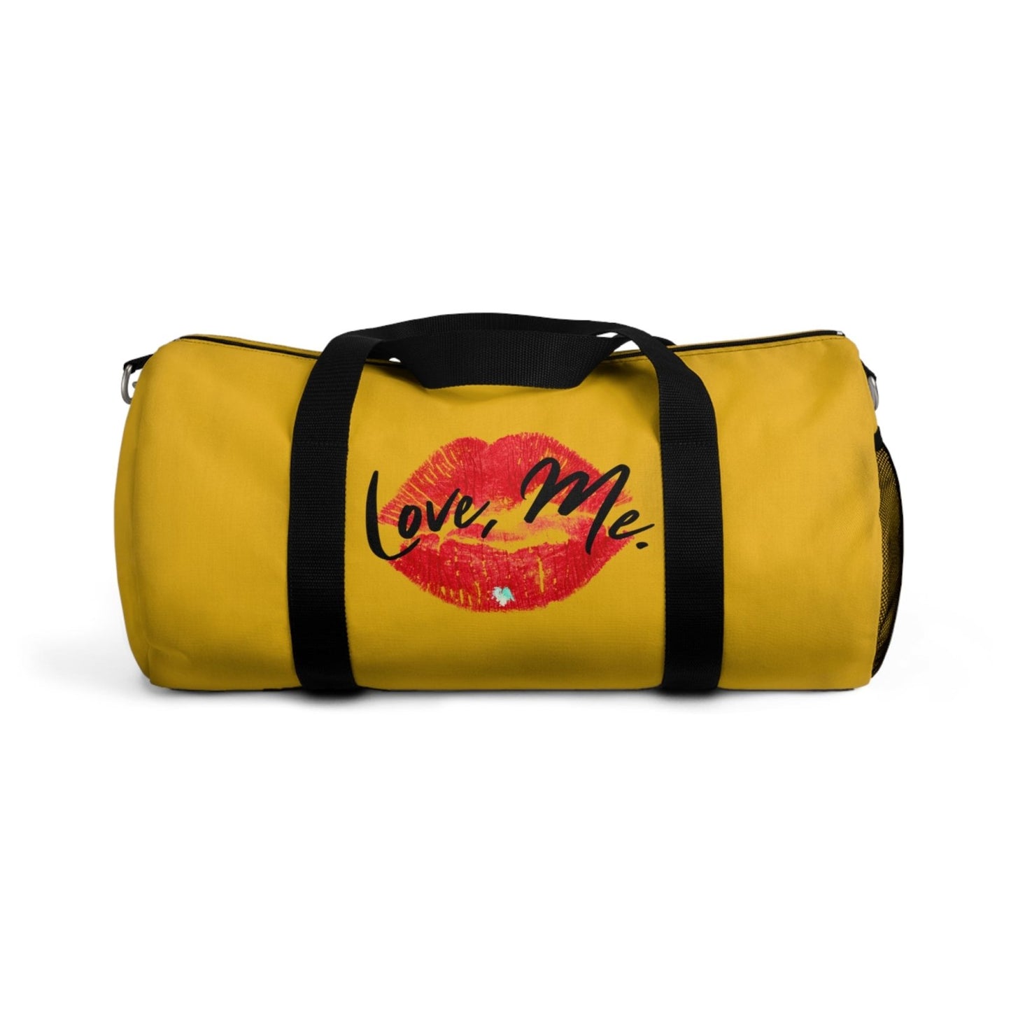 Duffel Bag with Red Kiss Lips, Green Heart (Yellow) - Love, Me. | EUR - Ohhh So Swag