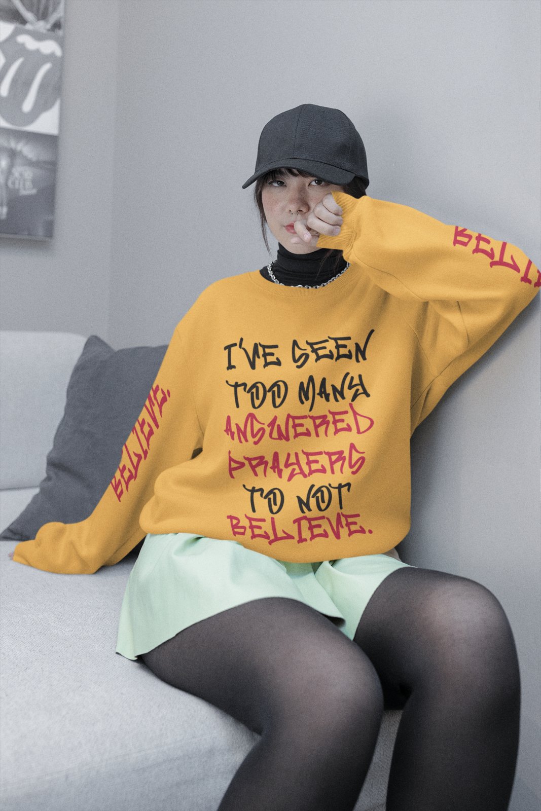 Faith Sweatshirt, Yellow – I’ve Seen Too Many Answered Prayers to Not Believe | US - Ohhh So Swag