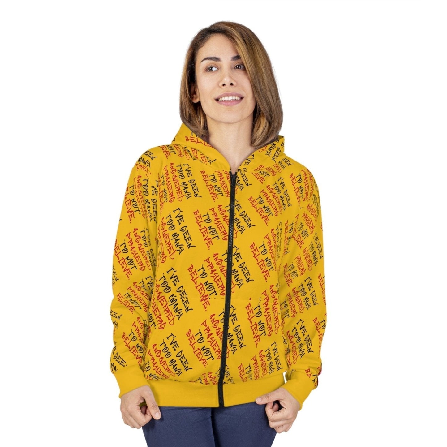 Full Zip Streetwear Hoodie, Yellow/Black – I’ve Seen Too Many Answered Prayers to Not Believe | US - Ohhh So Swag