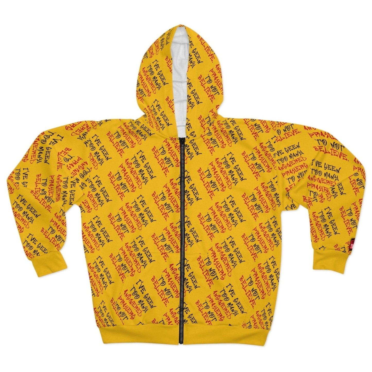 Full Zip Streetwear Hoodie, Yellow/Black – I’ve Seen Too Many Answered Prayers to Not Believe | US - Ohhh So Swag