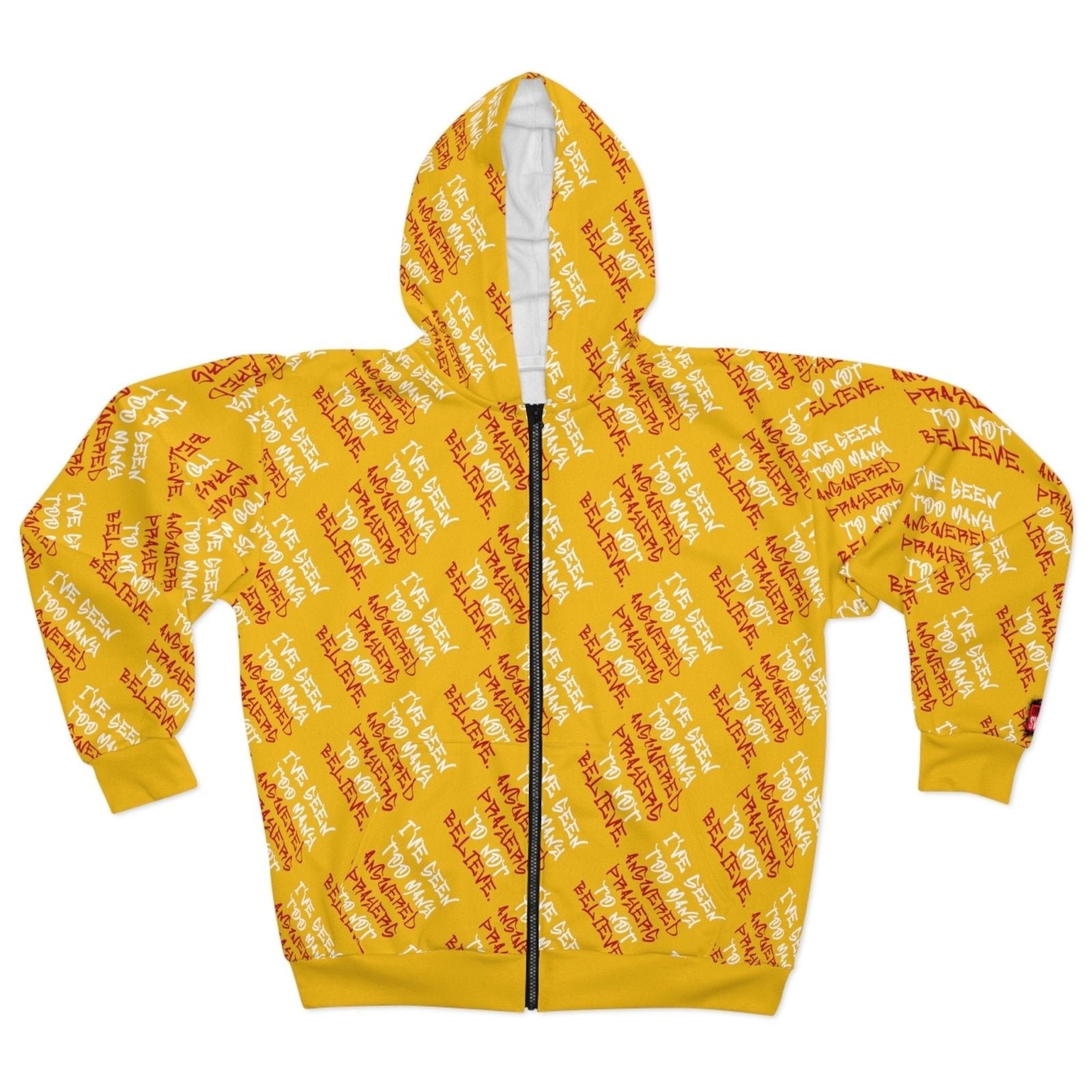 Full Zip Streetwear Hoodie, Yellow/White – I’ve Seen Too Many Answered Prayers to Not Believe | US - Ohhh So Swag