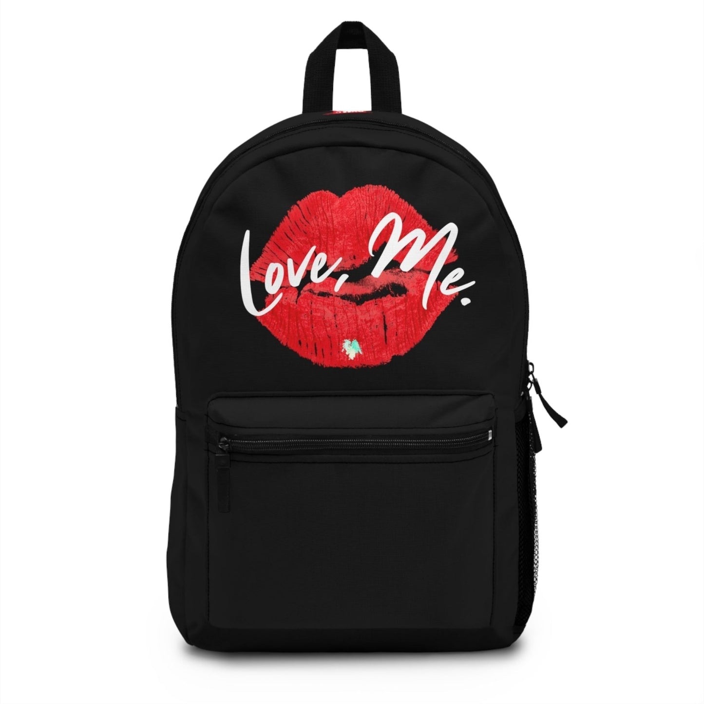 Graphic Backpack, Red Kiss Lips, Green Heart (Black) – Love, Me. | EUR - Ohhh So Swag