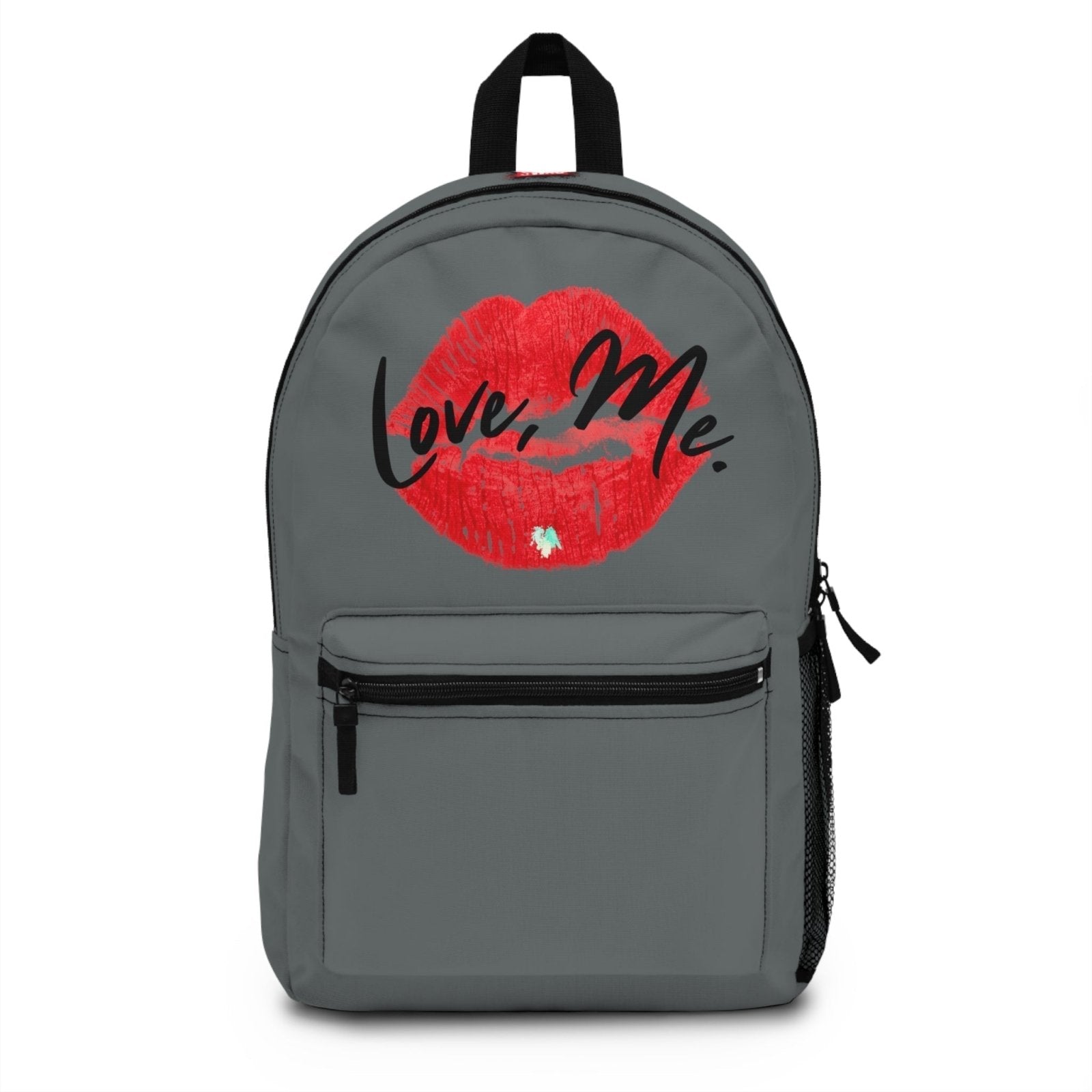 Graphic Backpack, Red Kiss Lips, Green Heart (Dark Grey) – Love, Me. | EUR - Ohhh So Swag