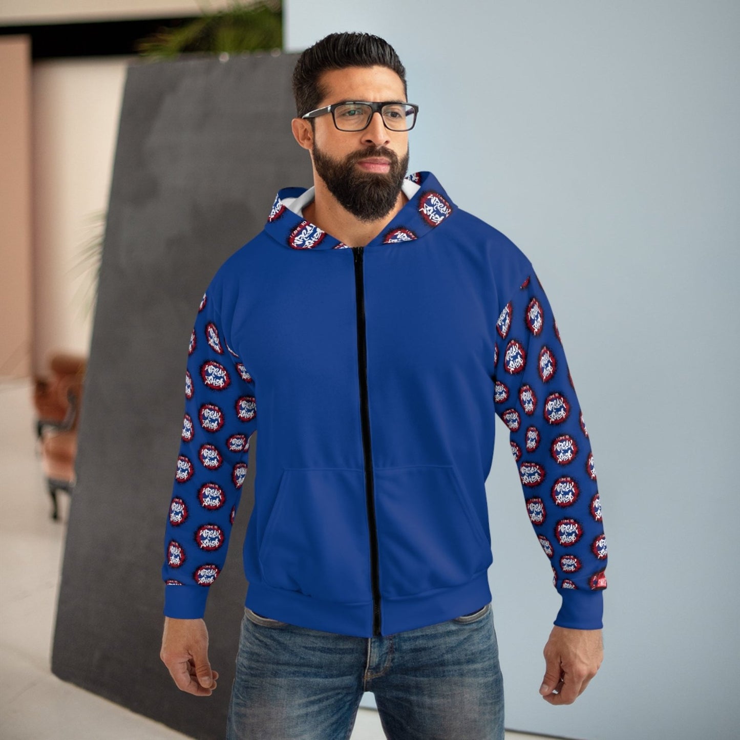 Graphic Full Zip Hoodie, Bold Back Print (Blue) – I Came to Wreck Shop | US - Ohhh So Swag