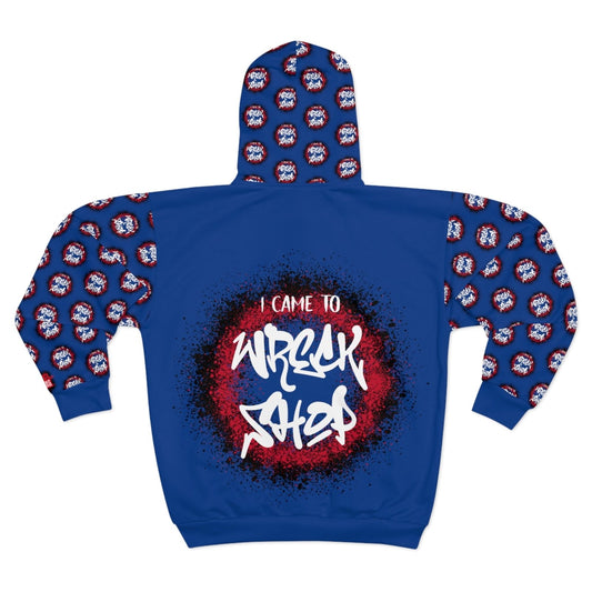 Graphic Full Zip Hoodie, Bold Back Print (Blue) – I Came to Wreck Shop | US - Ohhh So Swag